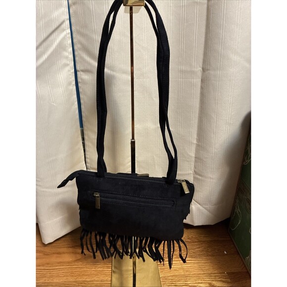 Black Fringe Boho Western Purse Shoulder Handbag 2 straps Faux Suede Belt - Picture 3 of 16